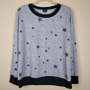Splendid Gray Star Print Crew Neck Ringer Sweatshirt Lounge Top Size M